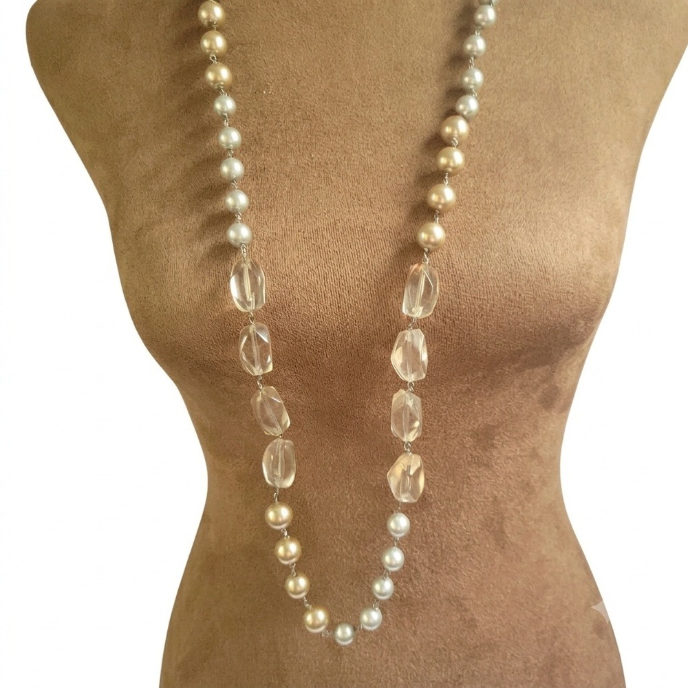 Talbots Long Faux Pearl and Faceted Glass Bead Necklace 38 Inch NWT Cottagecore